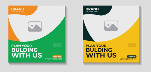 editable modern construction handyman home repair social media web banner instagram post template, Set of three construction agency social media design, social media Modern post design