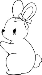 Cute Rabbit with Bow Outline