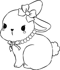 Coquette Rabbit with Bow Outline
