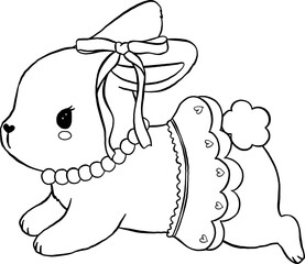 Adorable Coquette Bunny with Bow Outline