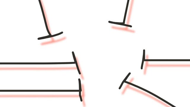 Straight lines with perpendicular ends and red shadows form a kind of frame.