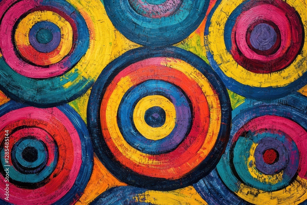 Poster Vibrant concentric circles create a mesmerizing visual display in a seamless art piece, vibrant concentric circles moving on seamless