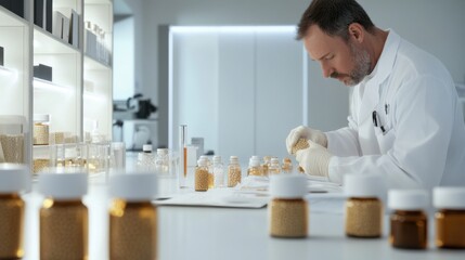 Lipid research in a lab with a scientist examining the effects of lipids on sleep quality. Featuring health and wellness focus