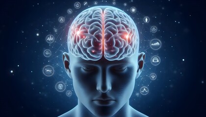 Fototapeta premium A human brain with anxiety and stress levels visualized.