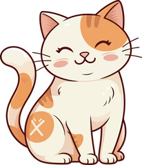 A cute cartoon kitten, a vector illustration of a happy feline pet, plays with a tiny mouse