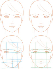 女性の顔。シンメトリーの顔と歪みがある顔。