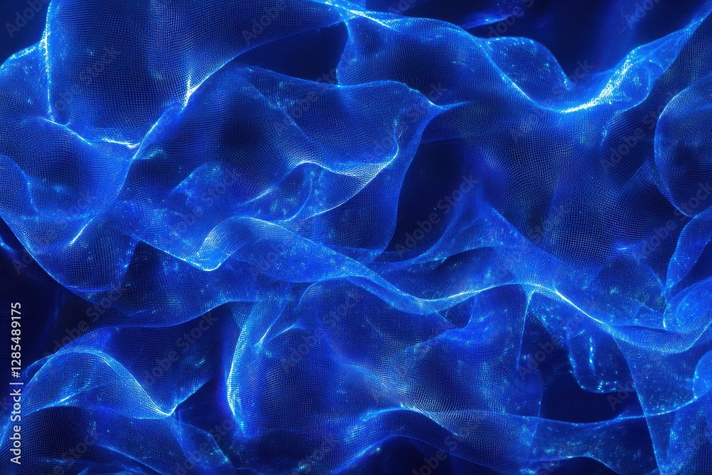 Poster blue glowing mesh moving gracefully on a digital canvas in a serene atmosphere, blue glowing mesh mo