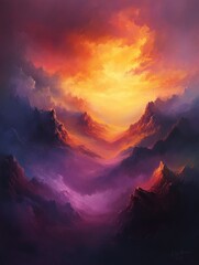 Fototapeta premium Majestic sunset over vibrant mountain ranges.