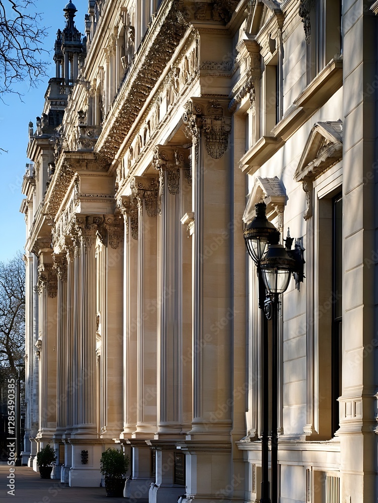 Poster Magnificent architecture close up of classic building with decorative facade and lamp post : Generative AI