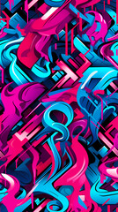 Obraz premium pink and blue graffiti pattern geometric shapes design poster background