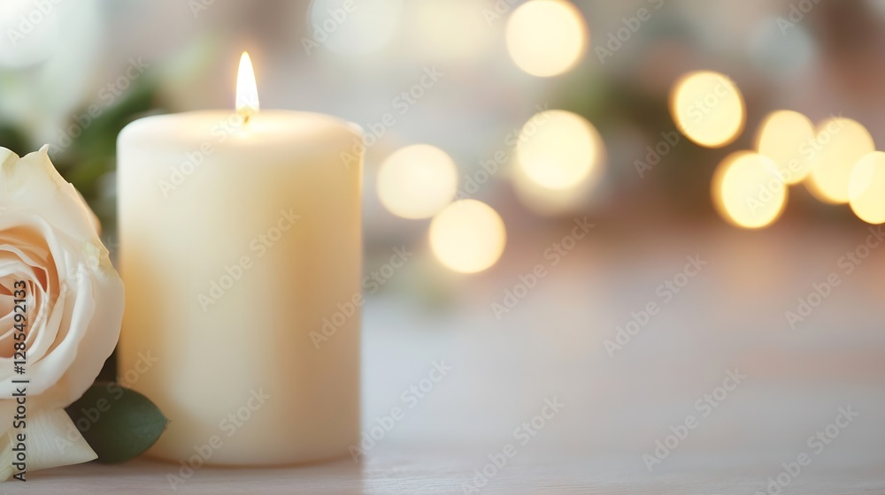 Aufkleber Serene candle illuminated with soft light beside a beautiful rose in a cozy setting : Generative AI