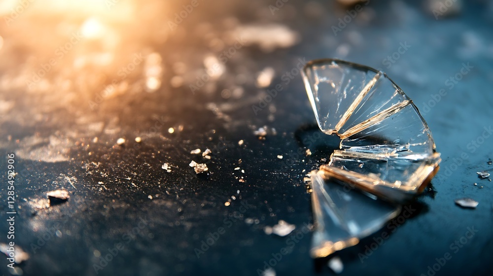 Aufkleber Close Up of Shattered Glass Pieces Sparkling in Soft Light Creating Dramatic Atmosphere : Generative AI
