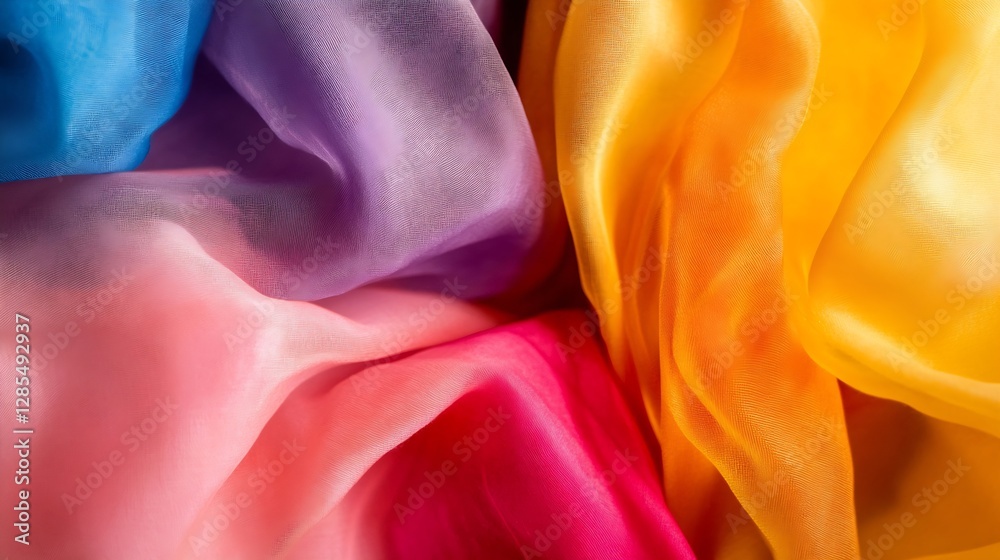 Poster beautiful colorful silks draped elegantly with soft textures and vibrant hues : generative ai
