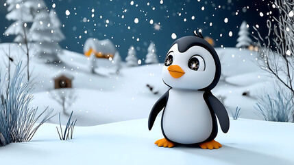 Fototapeta premium A penguin is standing in the snow with a star in its eye. generated using AI