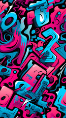 Obraz premium pink and blue graffiti pattern geometric shapes design poster background