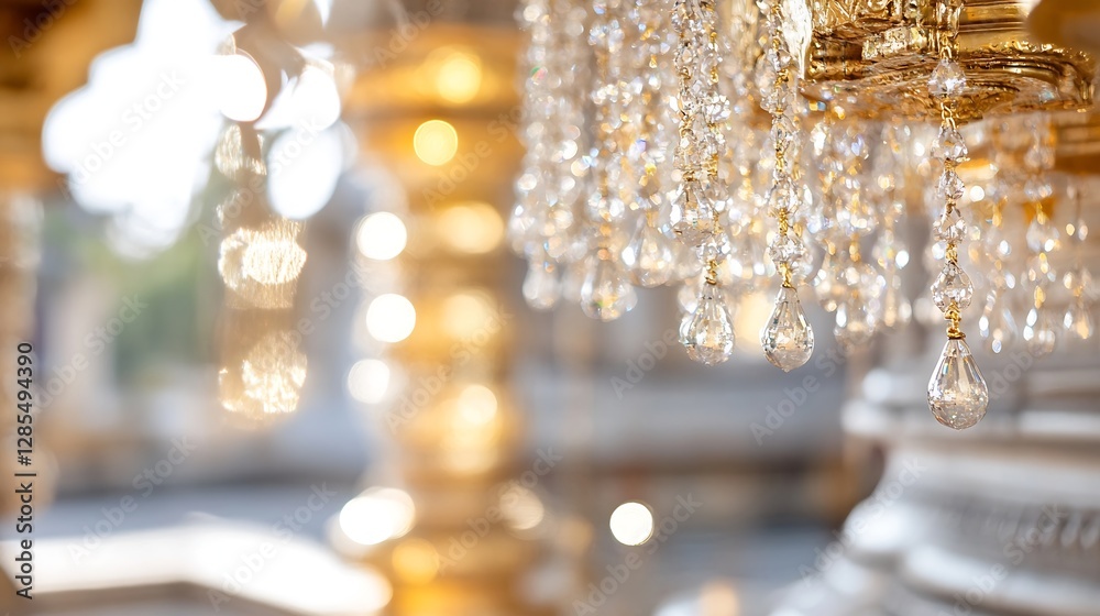 Poster elegant chandelier with crystal accents and soft bokeh for luxury interior design : generative ai