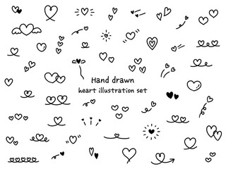 手書きのハートのベクターイラストセット。アイコン、手描き、落書き、バレンタイン