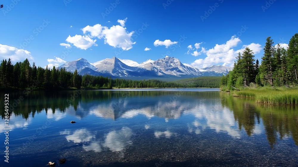 Aufkleber stunning reflection of majestic mountains and clear blue sky in a peaceful lake setting : generative