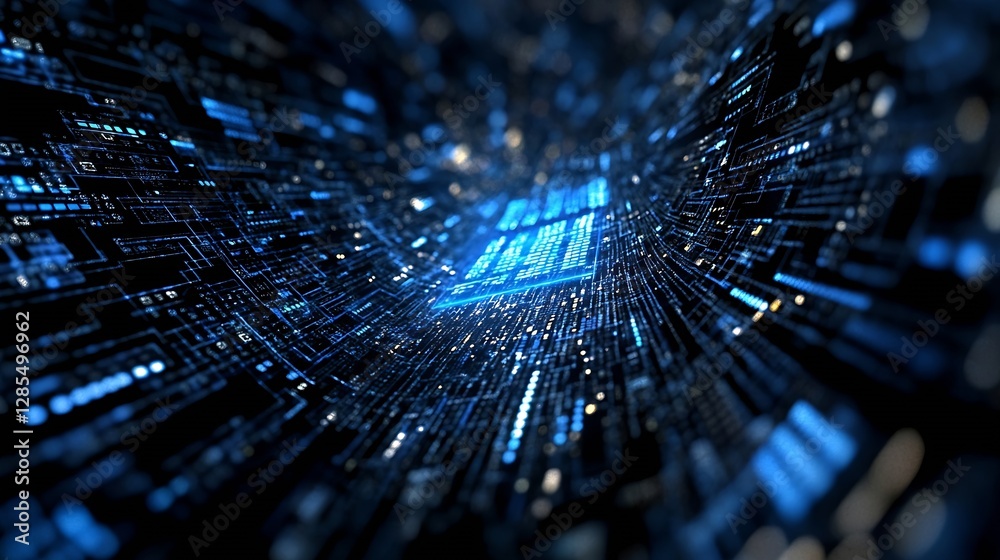 Poster Futuristic Data Visualization Concept with Dynamic Blue Light Patterns : Generative AI
