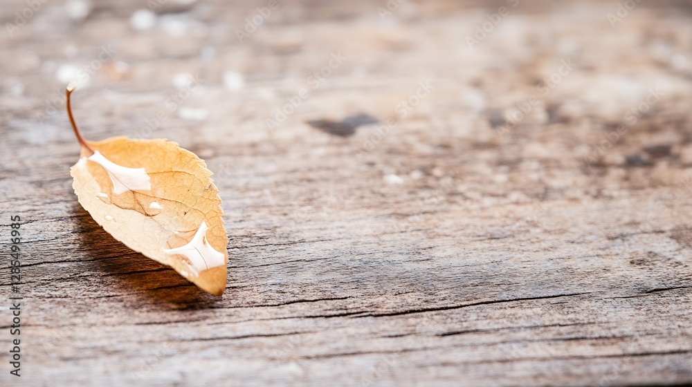 Poster dried autumn leaf on wooden table creating natural rustic vibe : generative ai