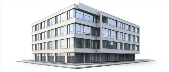 Obraz premium A modern light gray office building depicted in a realistic 3D architectural model