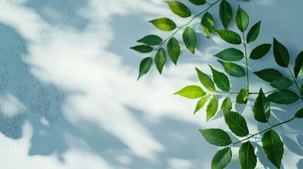 Obraz premium Green Leaves and Shadows on a Light Textured Background Surface