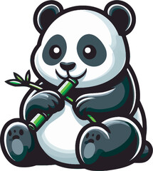 Obraz premium Cute cartoon panda bear holding bamboo in a fun and playful illustration