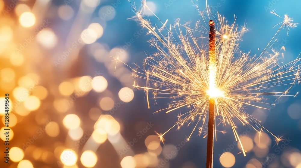 Poster Sparkler Fireworks in Dark Background Creating Beautiful Bokeh Effect with Warm Colors : Generative AI