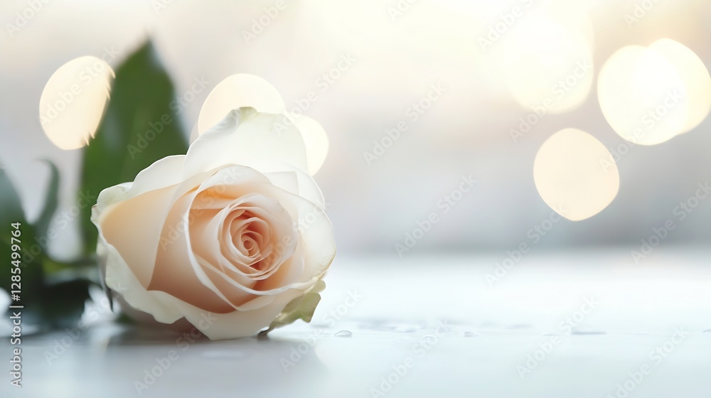 Poster elegant soft white rose with bokeh background for romantic and floral themes : generative ai