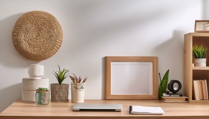 White and wooden home office interior