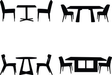 set of chairs and tables black and white silhouettes