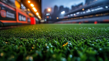 Wet Artificial Turf Field at Night Stadium