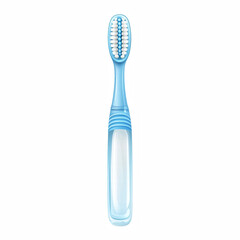 Realistic blue plastic toothbrush with a transparent handle and soft white bristles featuring light blue accents, perfect for dental care, isolated on transparent background.