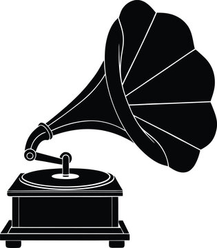recommend clip art: Vintage Gramophone Silhouette. Retro Music Player Vector Icon