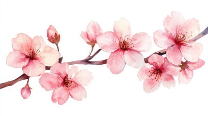 A watercolor illustration of cherry blossoms on a branch, showcasing delicate floral beauty.