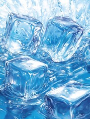 Obraz premium Refreshing ice cubes splashing in cool water.
