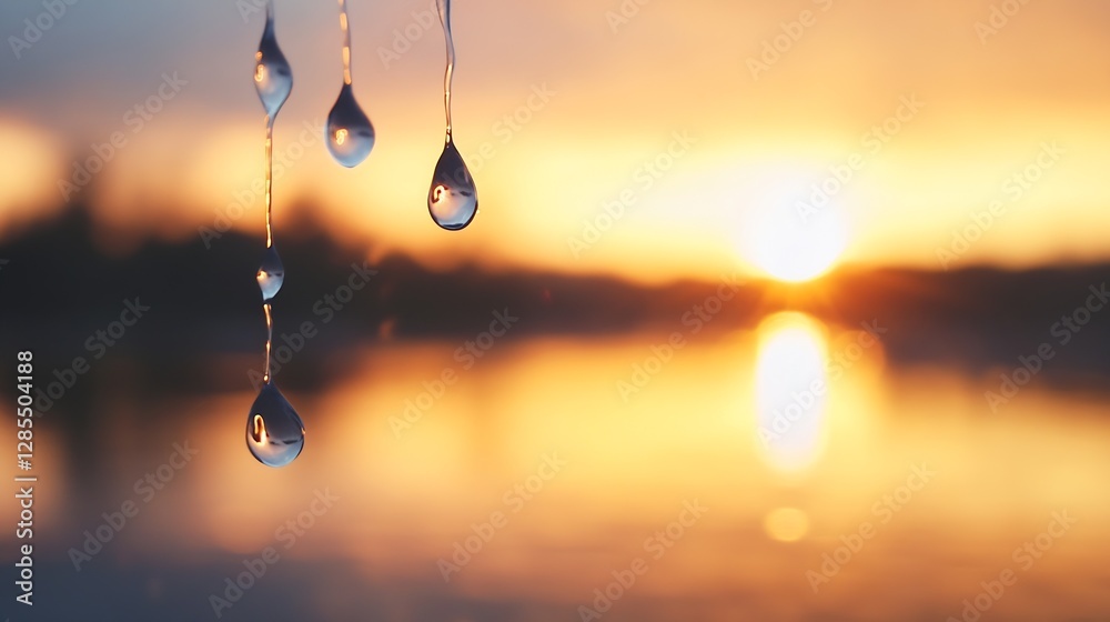 Poster stunning sunset reflections with water droplets creating a dreamy atmosphere : generative ai