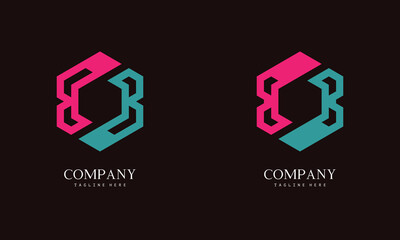 Set of hexagon-shaped monogram logo with the initial letter B. Suitable for various businesses.