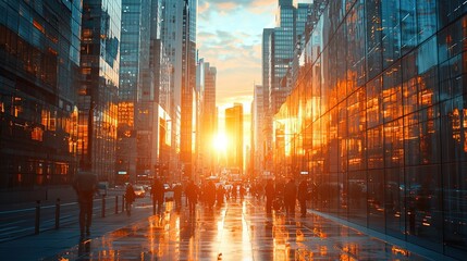 A business district daylight in an occidental and modern city , 8k Photo