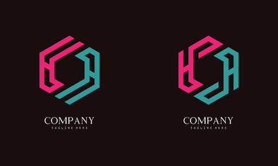 Set of hexagon-shaped monogram logo with the initial letter A. Suitable for various businesses.