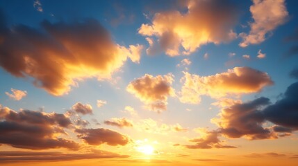 Fototapeta premium Beautiful Sunset with Colorful Clouds and a Radiant Sky Over the Horizon : Generative AI