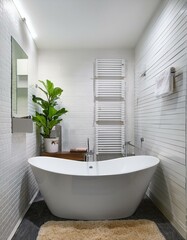 White bathroom, white tub