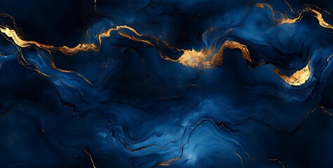 Dark blue marble with golden veins, a seamless texture for floor and wall tiles