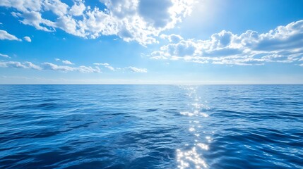 Fototapeta premium Bright Ocean View Under Clear Sky with Sparkling Water Reflections : Generative AI