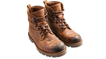 A pair of soft leather boots, clean white background, transparent isolate
