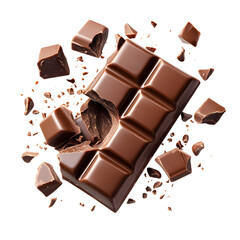 A Fluffy 3D Cartoon Chocolate Bar with Broken Pieces Isolated on Transparent Background