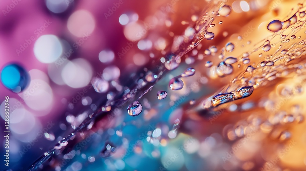 Aufkleber colorful abstract water droplets with blurry bokeh background : generative ai