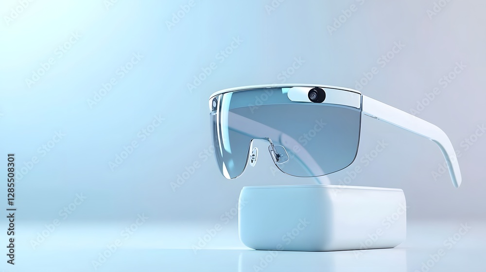 Aufkleber a photo showcasing a pair of advanced smart glasses resting on a sleek futuristic wireless charging 