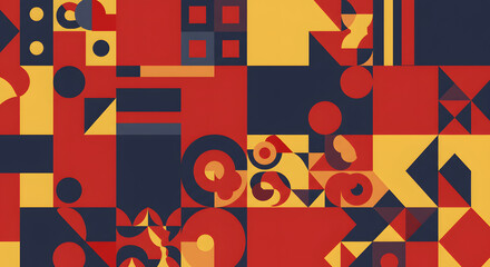 Abstract Geometric Pattern with Red, Yellow and Navy Blue Shapes