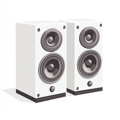 Fototapeta premium Pair of modern white computer speakers with a sleek design, perfect for technology, audio, and music-themed vector illustrations